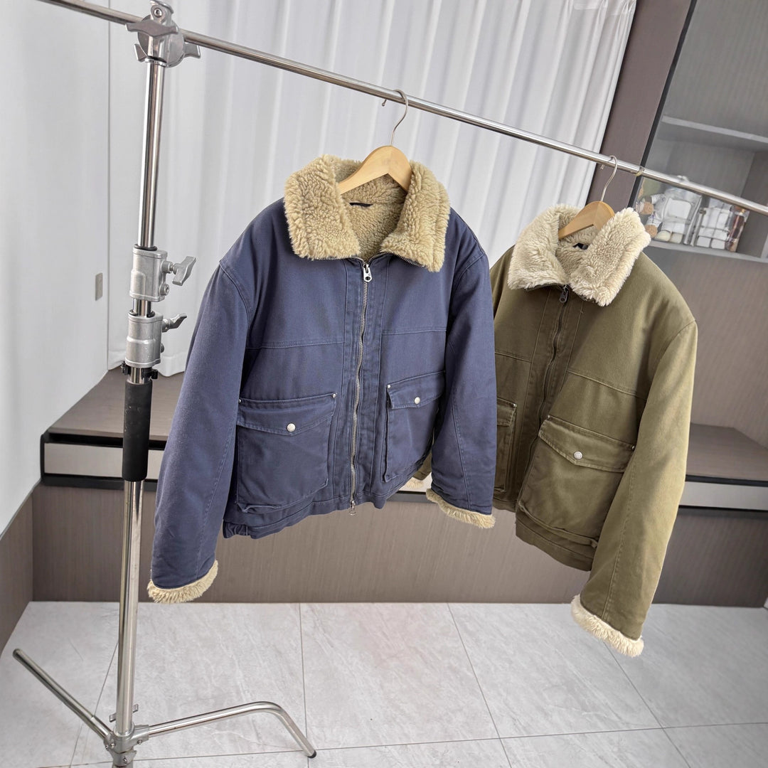 Herren Kurzjacke im Utility‑Stil mit Teddykragen und wattierter Innenfütterung Drune