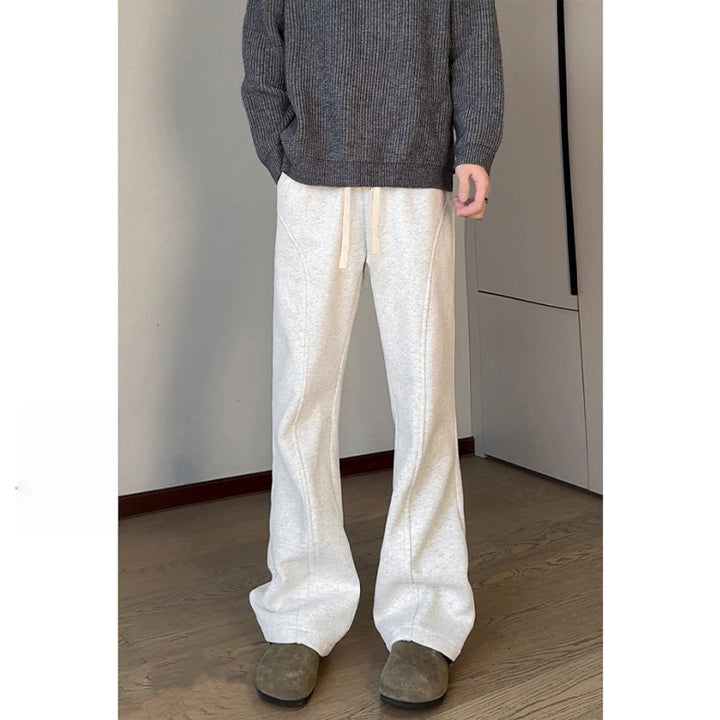 Herren Locker geschnittene Fleece-Loungehose mit weitem Bein, Tunnelzug und Ziernähten Drune