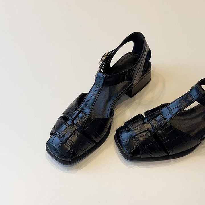 Damen Stylische Offen-Zehen Blockabsatz Sandalen Drune