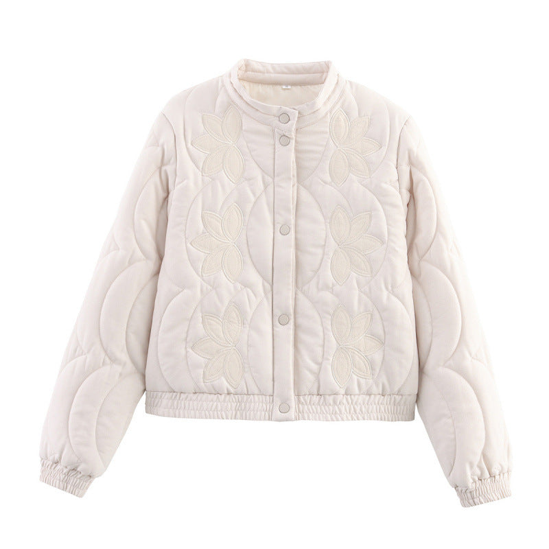 Damen gesteppte Jacke mit floralen Applikationen und elastischen Bündchen Drune