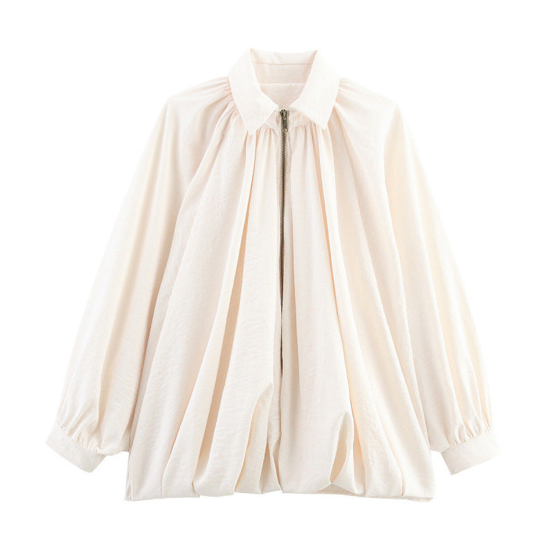 Damen Modische Bluse mit Volants und Reißverschluss Drune