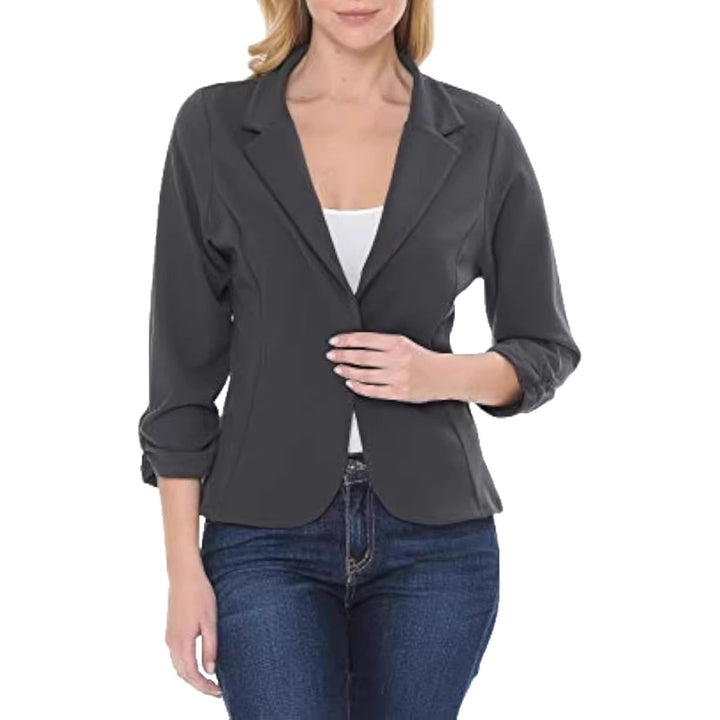 Damen taillierter Jersey-Blazer mit Ein-Knopf-Verschluss und dreiviertelärmeln Drune