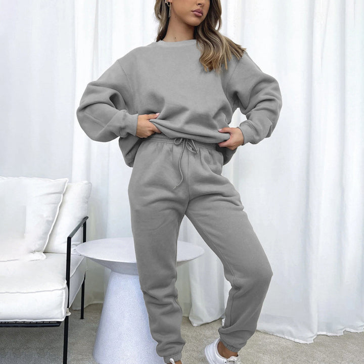 Damen kuscheliges Relax-Sweatshirt- und Jogger-Set aus angerautem Baumwollmix mit Raglanärmeln Drune