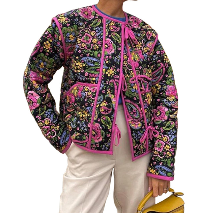 Damen Modische Steppjacke mit floralem Muster und praktischen Taschen Drune