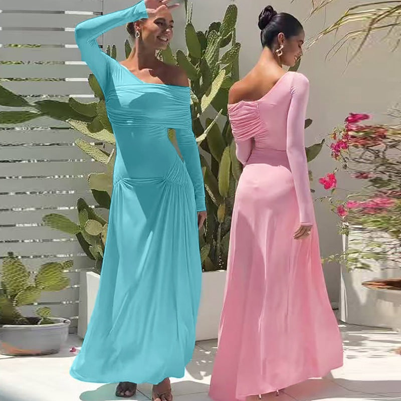 Damen Elegantes Maxikleid mit asymmetrischem Design und Raffungen Drune