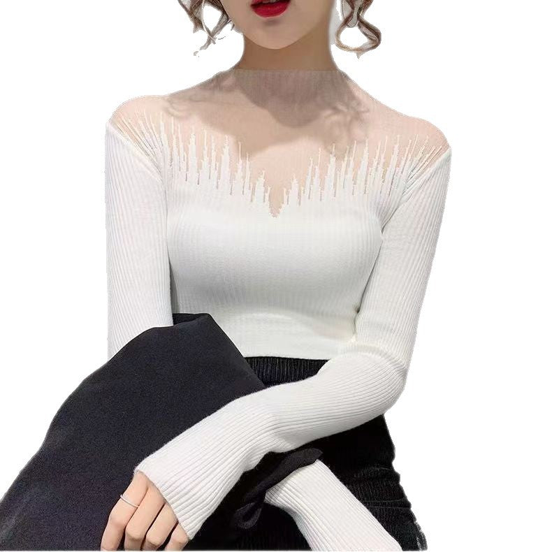 Damen eleganter Pullover mit transparenten Akzenten Drune