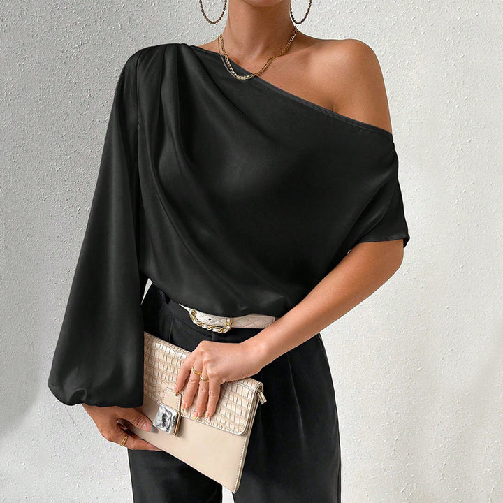 Damen asymmetrisches Top mit eleganten Puffärmeln Drune