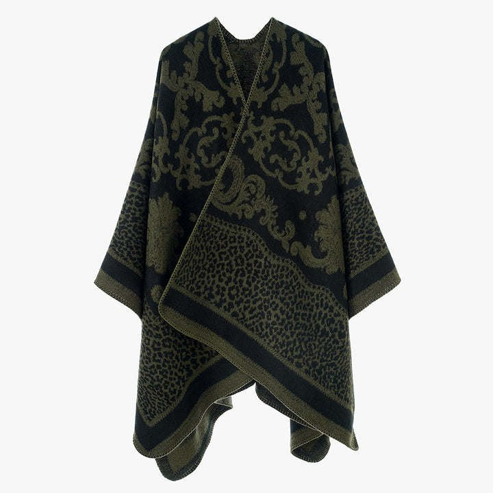 Damen Jacquard‑Wollmix Capeponcho mit Barock‑ und Animalmuster Drune
