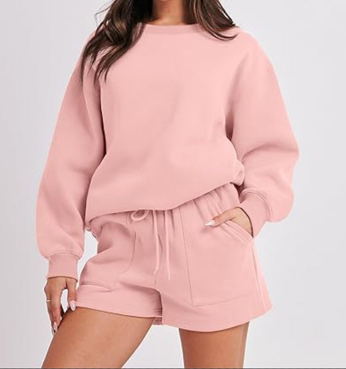 Damen Sportliches Loungewear-Set mit elegantem Sweatshirt und kurzen Shorts Drune