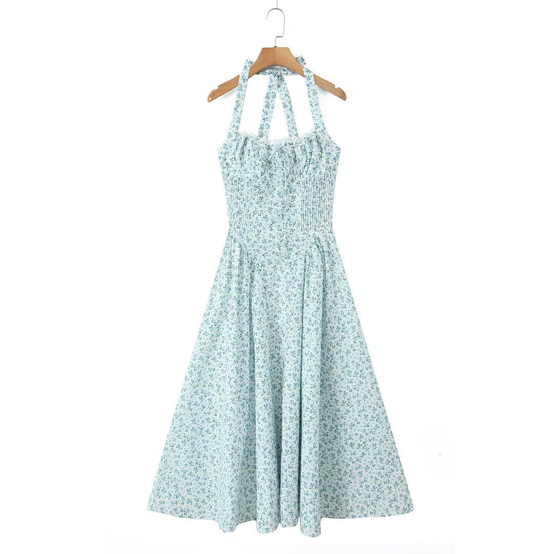 Damen Blumenkleid mit halterlosem Schnitt und elastischem Oberteil Drune