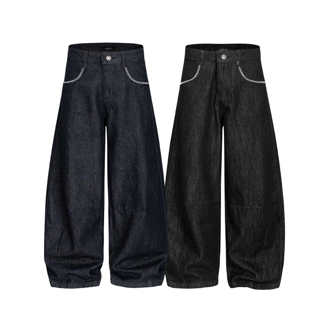 Damen Weite Denim-Hose im Culotte-Style mit hohem Bund und elastischem Saum Drune