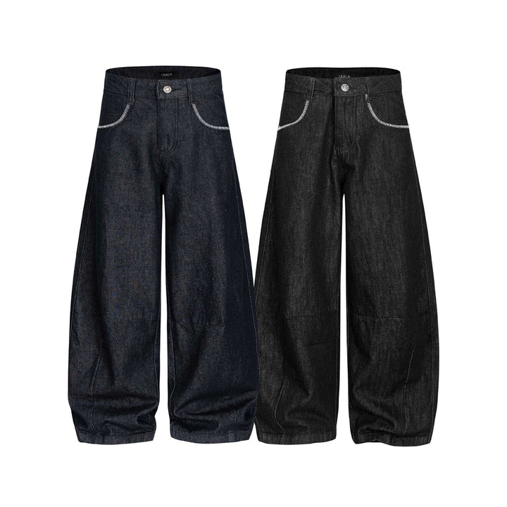 Damen Weite Denim-Hose im Culotte-Style mit hohem Bund und elastischem Saum Drune