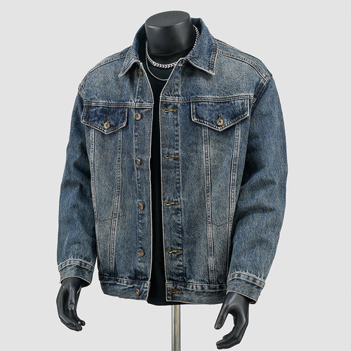 Damen Oversized Jeansjacke mit Stehkragen, Reißverschluss und elastischem Saum Drune