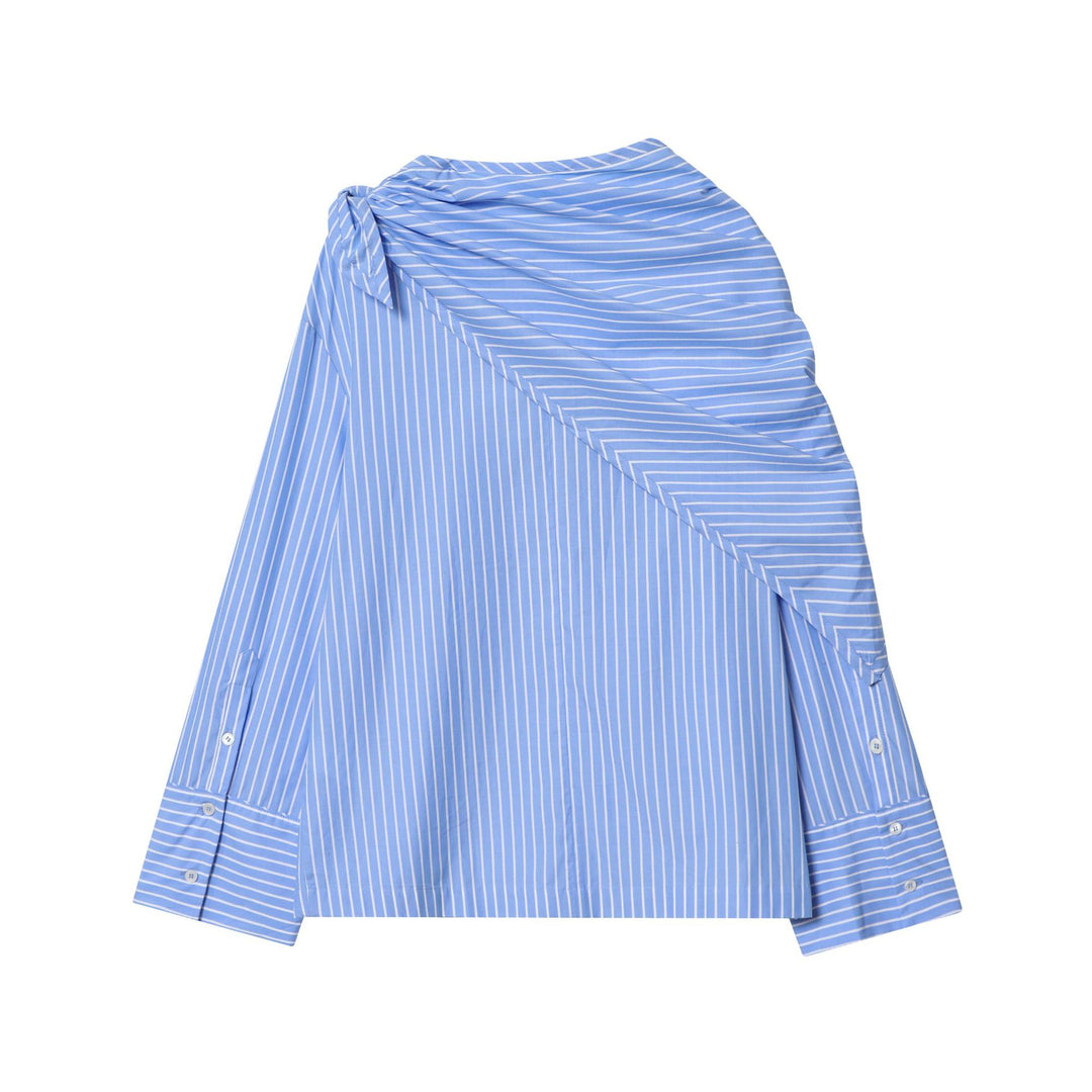 Damen nan schulterdetailierte Baumwollbluse mit Drapé-Schalkragen und breiten Manschetten Drune