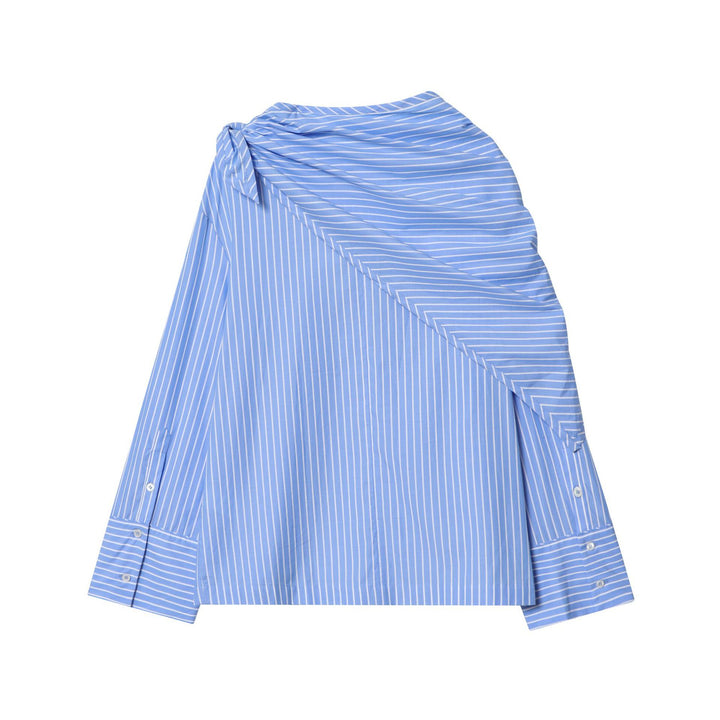 Damen nan schulterdetailierte Baumwollbluse mit Drapé-Schalkragen und breiten Manschetten Drune