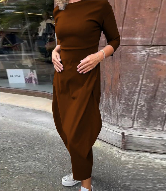 Frauen Einfach Midi Kleid mit Bootsausschnitt, Taillierte Passform und Tulpenrock-Detail Drune