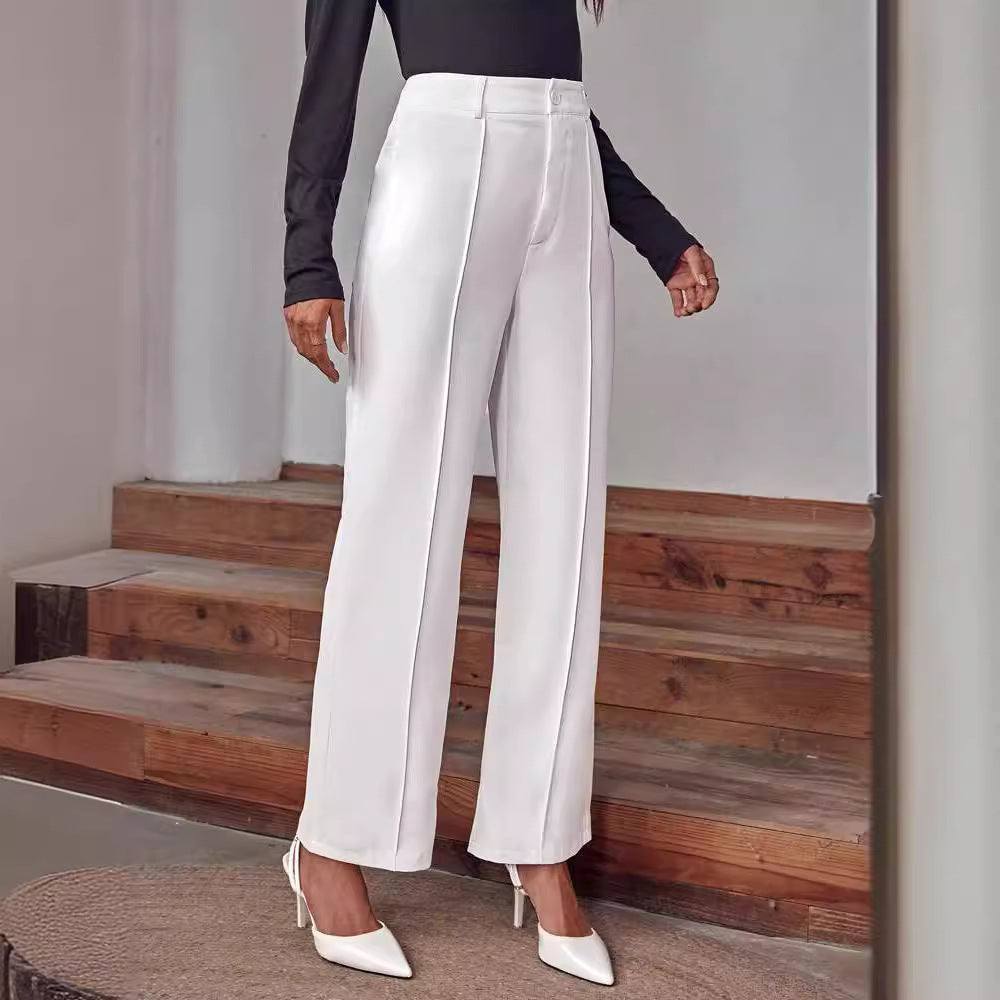 Damen elegante High-Waist Palazzo-Hose mit breiten Beinen und Falten Drune