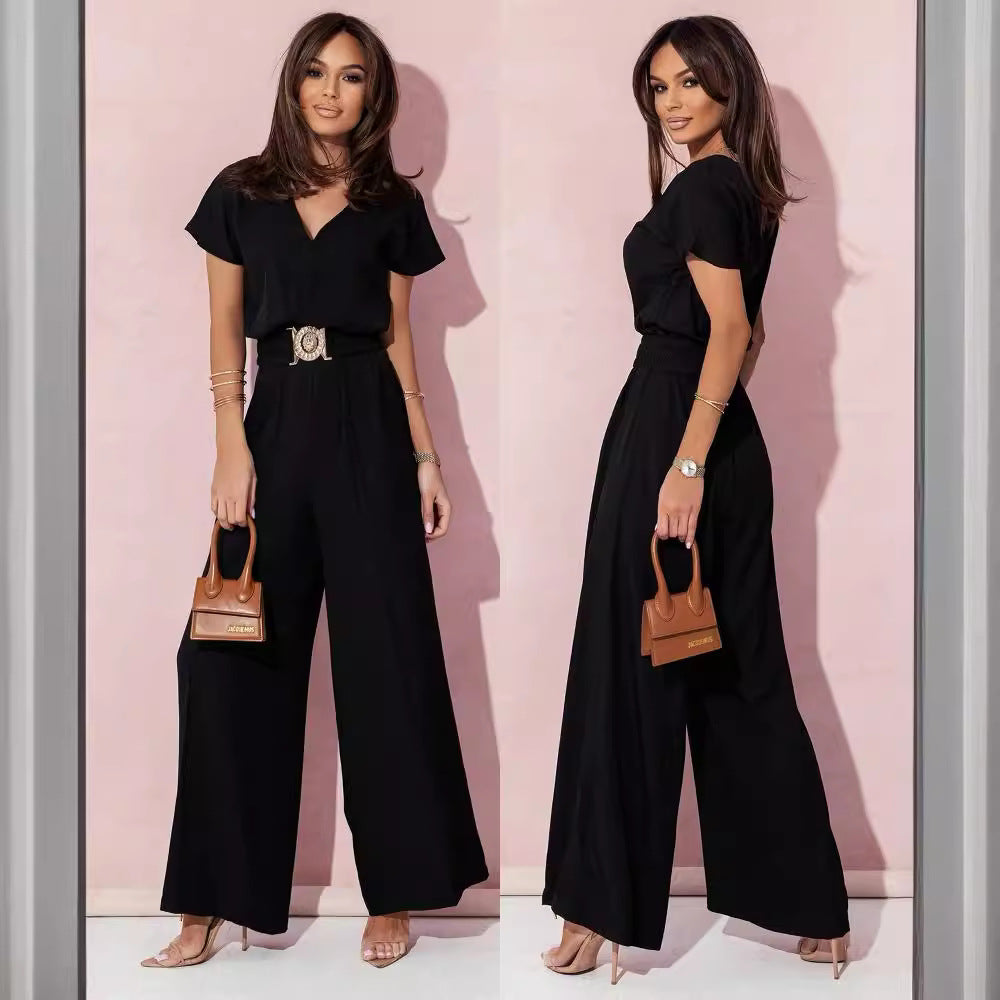 Damen Look Jumpsuit mit weitem Bein und Gürtel Drune
