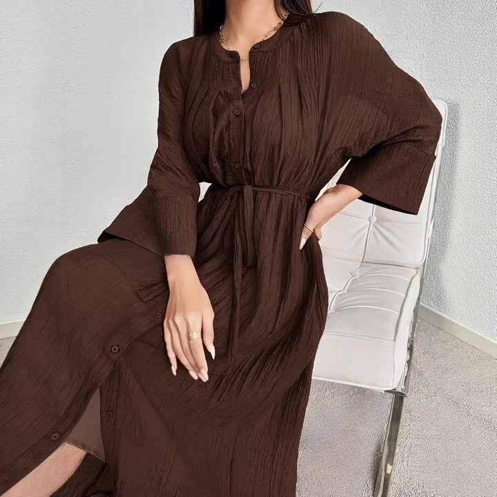 Damen Maxikleid mit Taillengürtel Drune