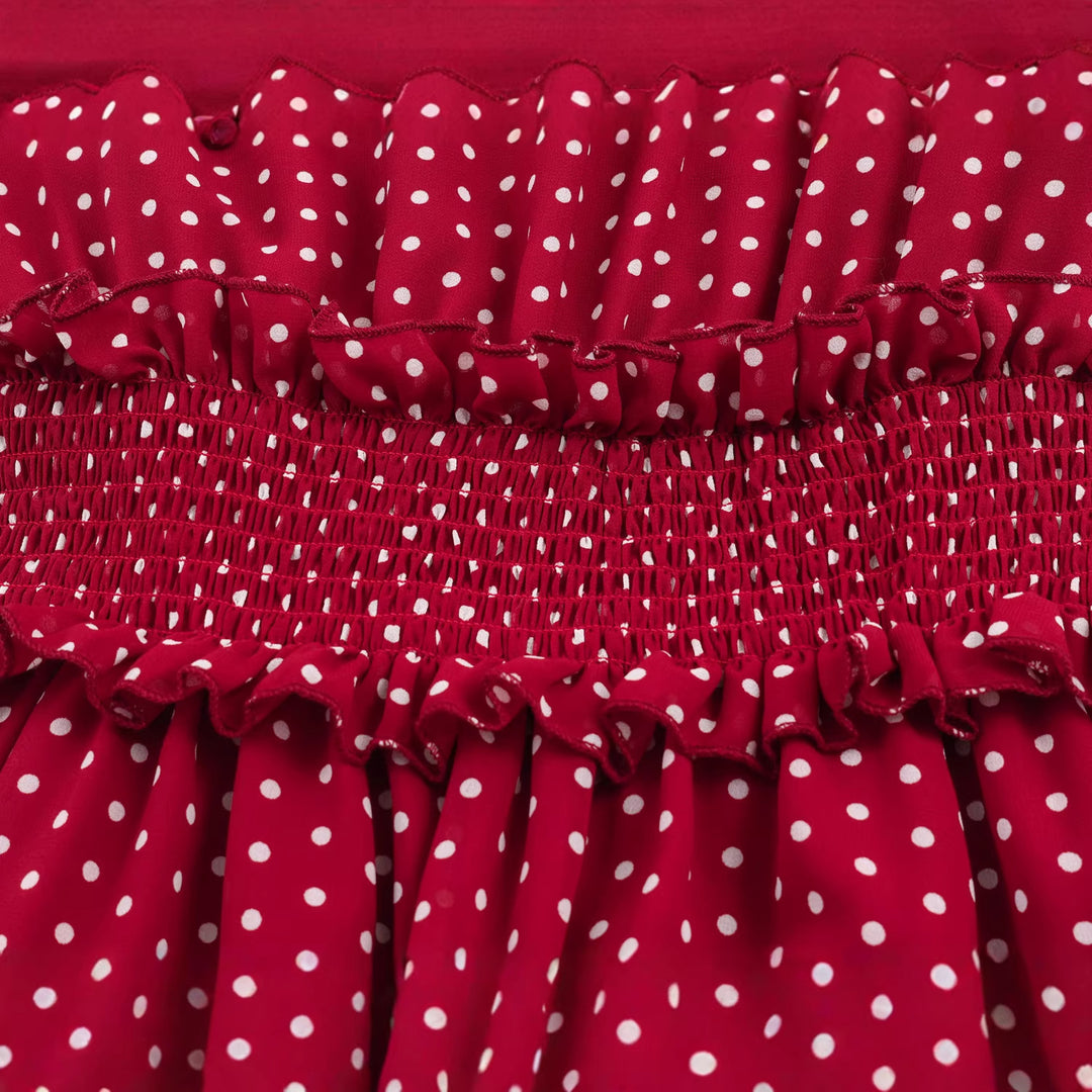 Damen nan Midikleid mit Smok-Taillenband, Rüschenkragen und Ballonärmeln Drune