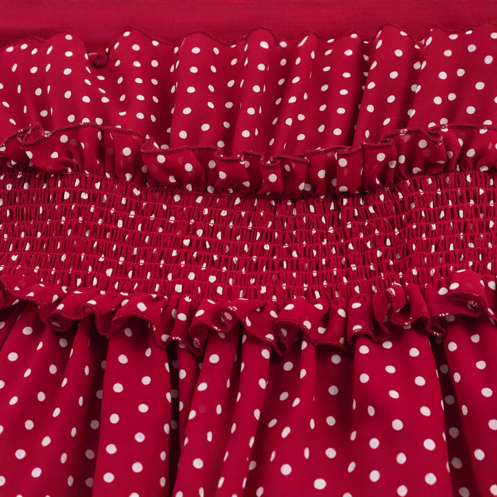 Damen nan Midikleid mit Smok-Taillenband, Rüschenkragen und Ballonärmeln Drune