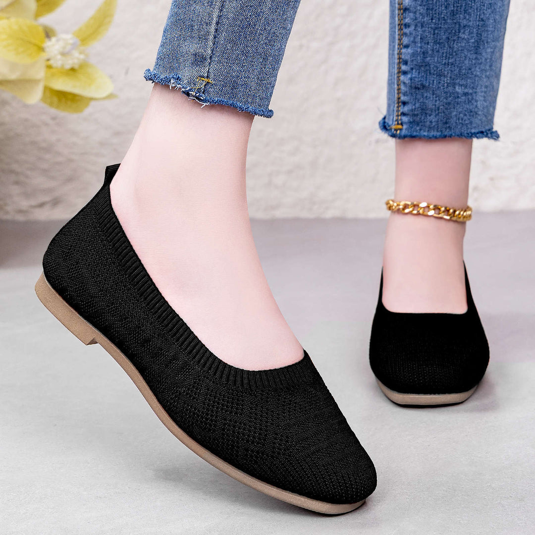 Damen nan gestrickte Ballerina-Slip-On Komfortballerina mit nahtlosem Sockeneinstieg und flexibler Leichtsohle Drune