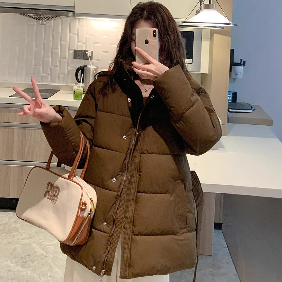 Damen klassische Pufferjacke mit hohem Kragen und praktischen Taschen Drune