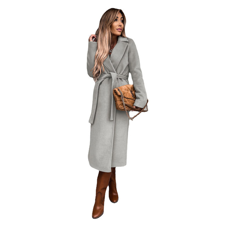 Damen eleganter Wolle-Mantel mit tailliertem Schnitt und Gürtel Drune