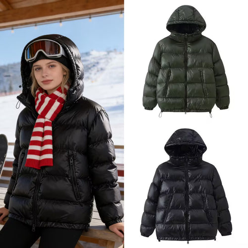 Damen Gesteppte Oversized Thermojacke mit Kapuze und wasserabweisender Oberfläche Drune
