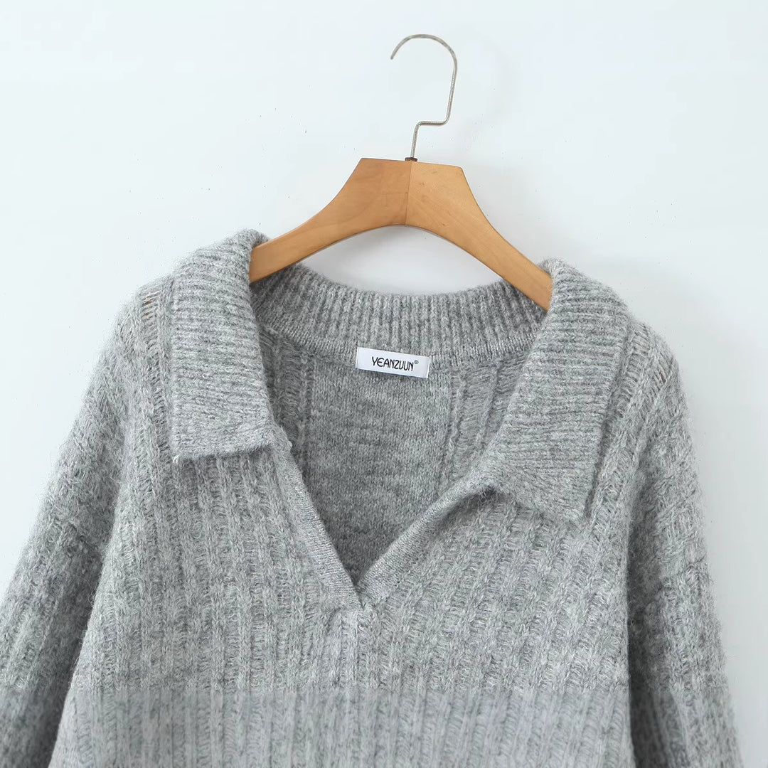 Damen Oversize-Grobstrick-Set mit Polokragen und Midirock Drune