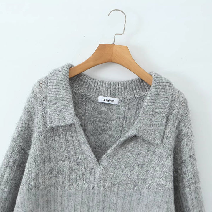 Damen Oversize-Grobstrick-Set mit Polokragen und Midirock Drune