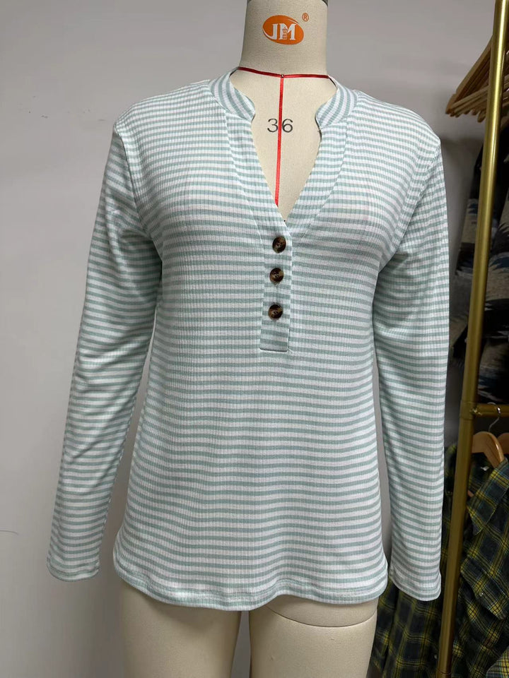 Damen Langarmshirt mit Knopfleiste und strukturierter Oberfläche Drune