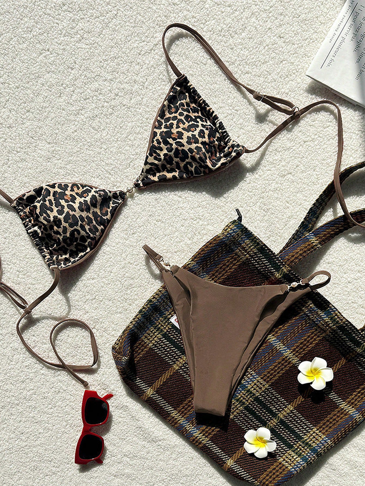 Damen Triangel-Bikini mit animalischem Design und modischem Schimmer Drune