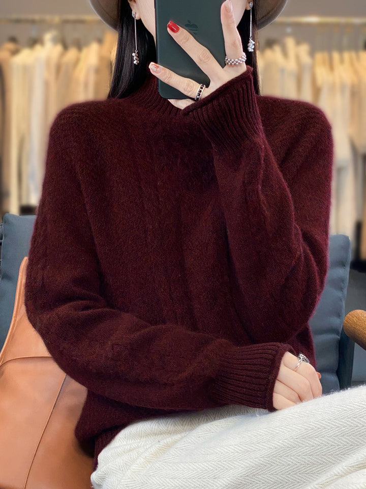 Damen Weicher Zopfstrick‑Mockneckpullover mit kaschmirähnlicher Haptik und verlängerten Rippbündchen Drune