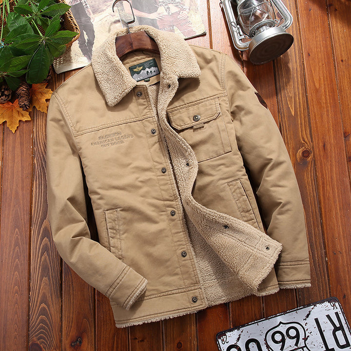 Herren Robuste Canvas-Truckerjacke mit vollem Sherpa-Innenfutter und verdeckter Druckknopfleiste Drune