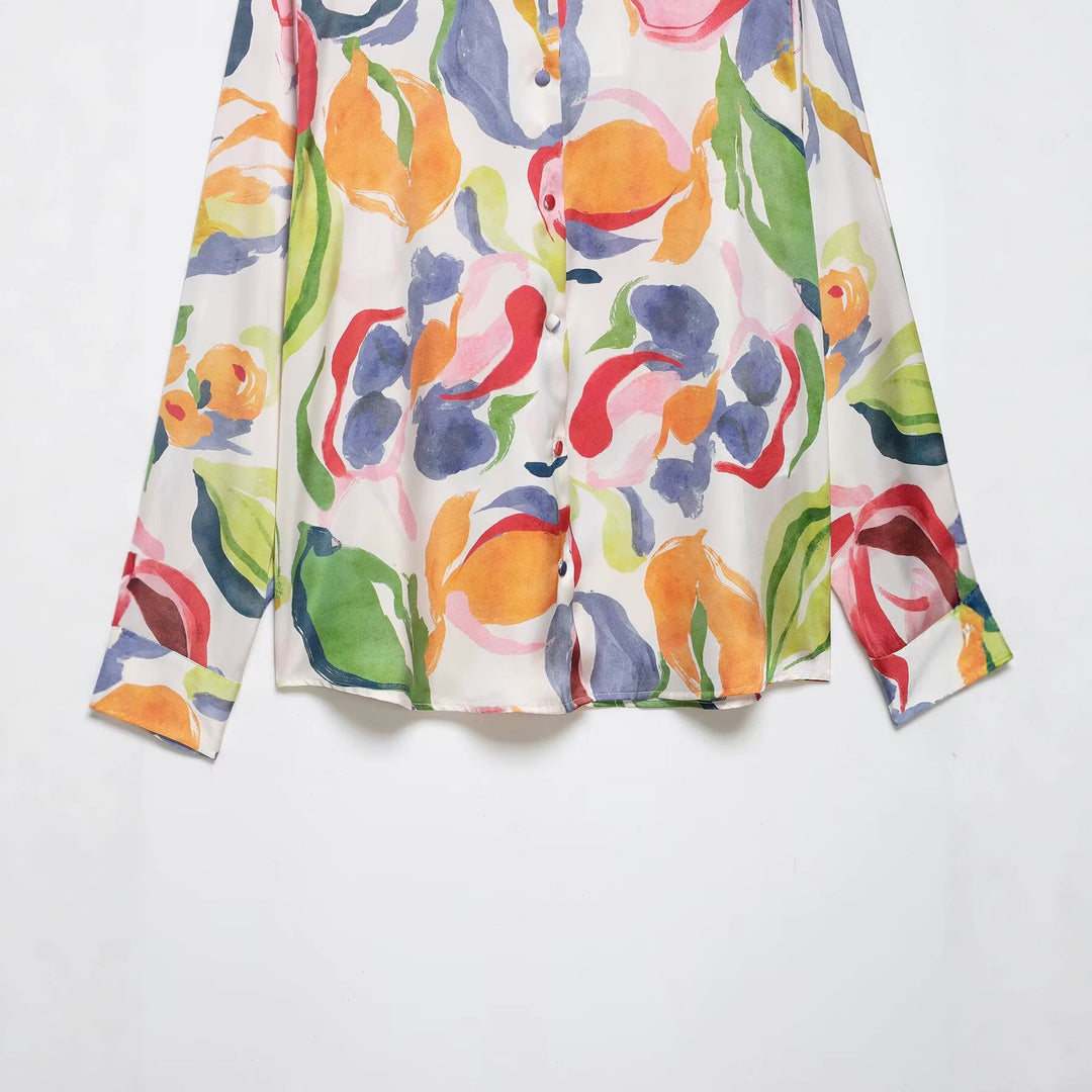 Damen Seidenoptik-Bluse mit Aquarell-Blumenprint Drune