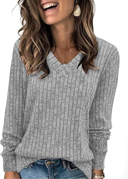 Damen Gerippter V‑Ausschnitt Feinstrickpullover mit lässiger Oversize-Passform Drune