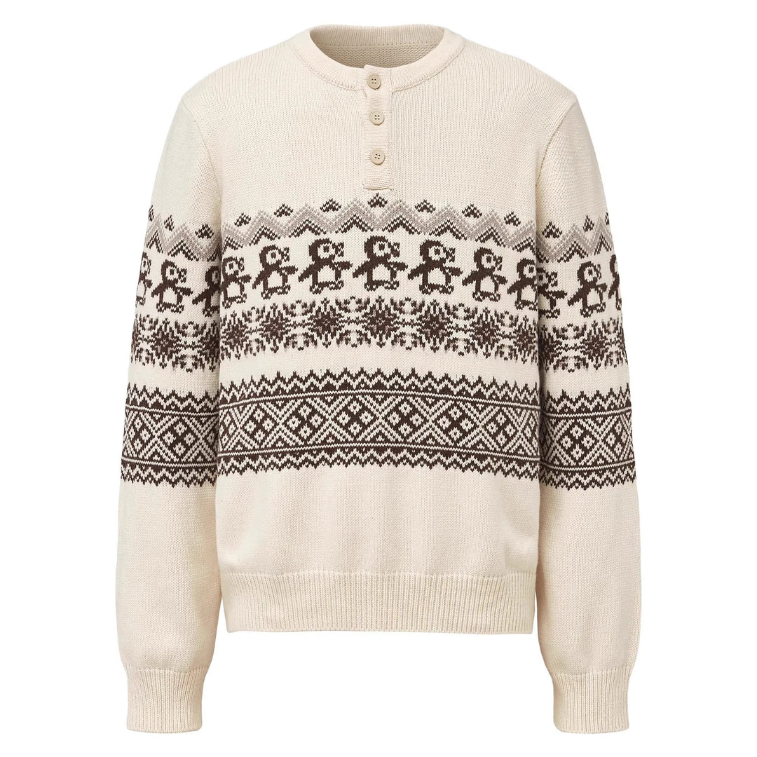 Herren Grobstrickpullover mit Knopfleiste und modernem Muster Drune