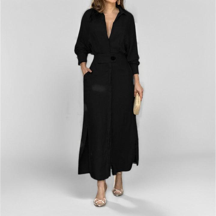 Damen Maxikleid mit elegantem V-Ausschnitt und Gürtel Drune