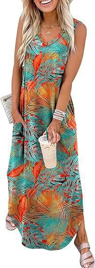 Damen Maxi-Kleid mit modernem V-Ausschnitt und praktischem Taschendesign Drune