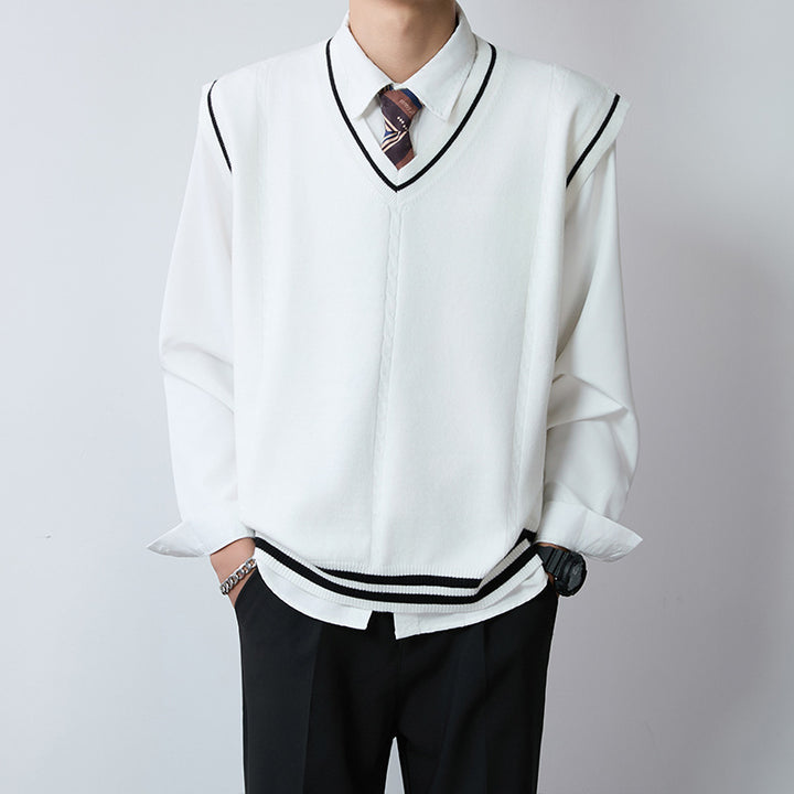 Herren Eleganter V-Ausschnitt Strickpullover mit Knopfleiste Drune