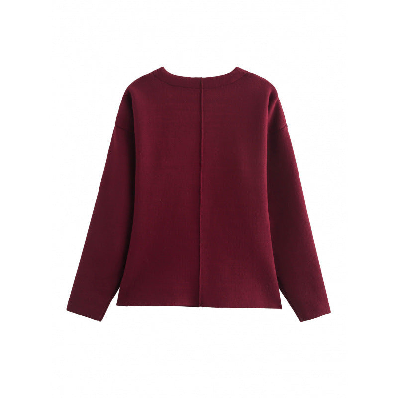 Damen Locker geschnittener Feinstrick-Cardigan mit tiefem V‑Ausschnitt und verdeckter Knopfleiste Drune