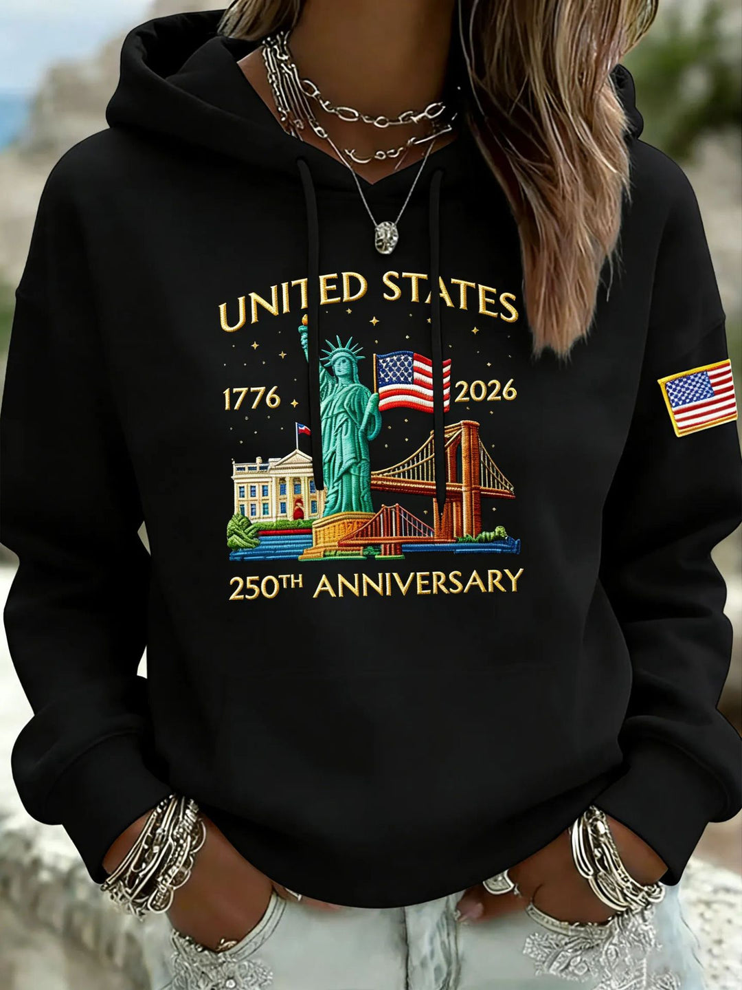 Damen Kreativer Kapuzenpullover mit einzigartigem Statuesque-Motiv Drune