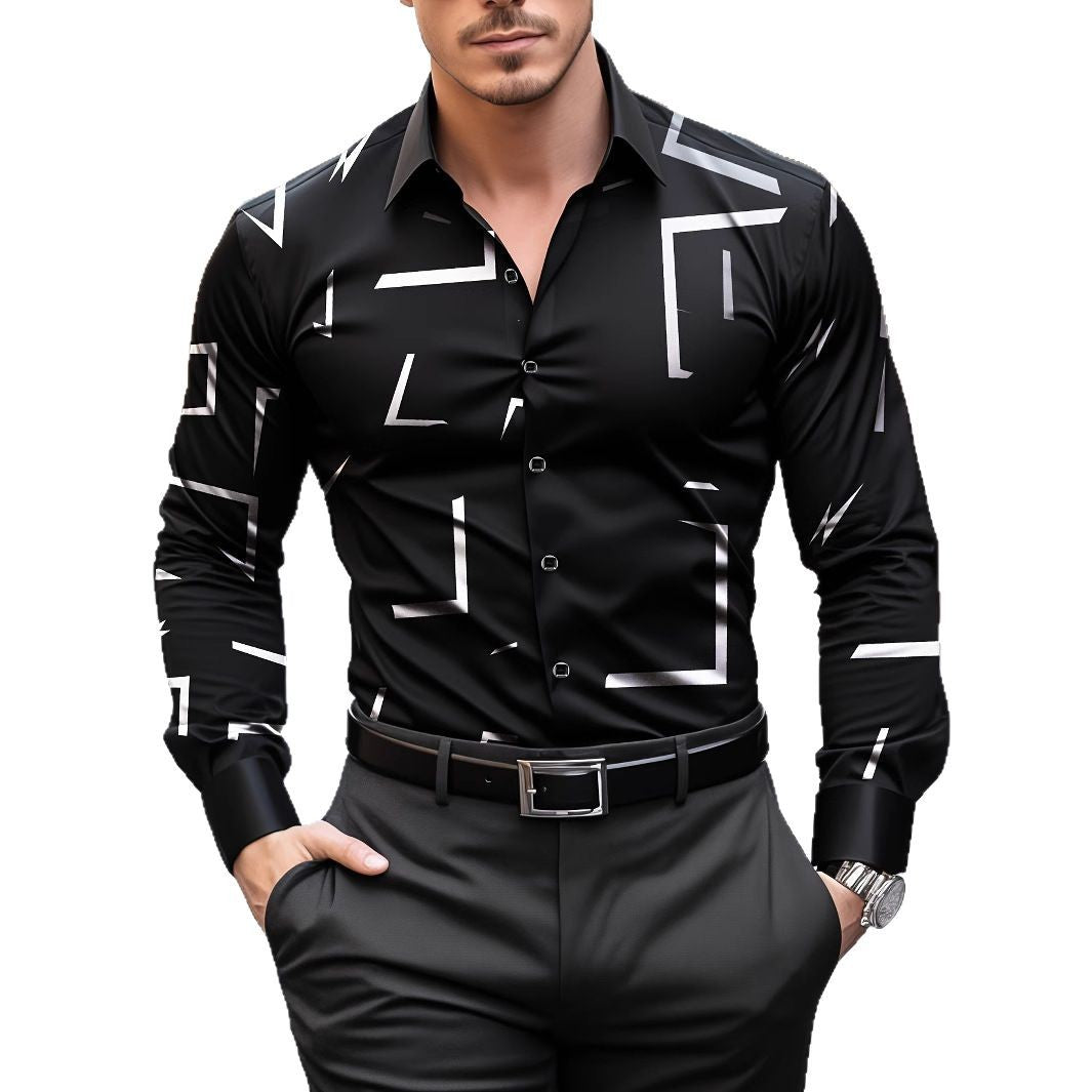 Herren Langarmhemd mit modernem Grafischen Muster Drune