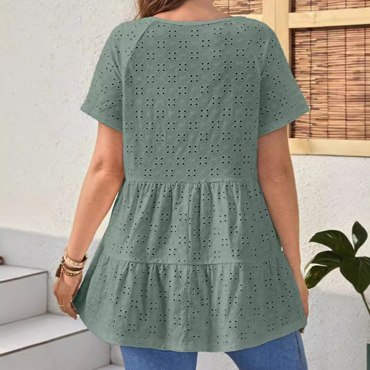 Damen Oberteil mit V-Ausschnitt und Rüschendesign Drune