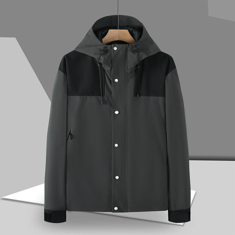 Herren Minimalistische Softshell-Kapuzenjacke mit verdeckter Druckknopfleiste Drune