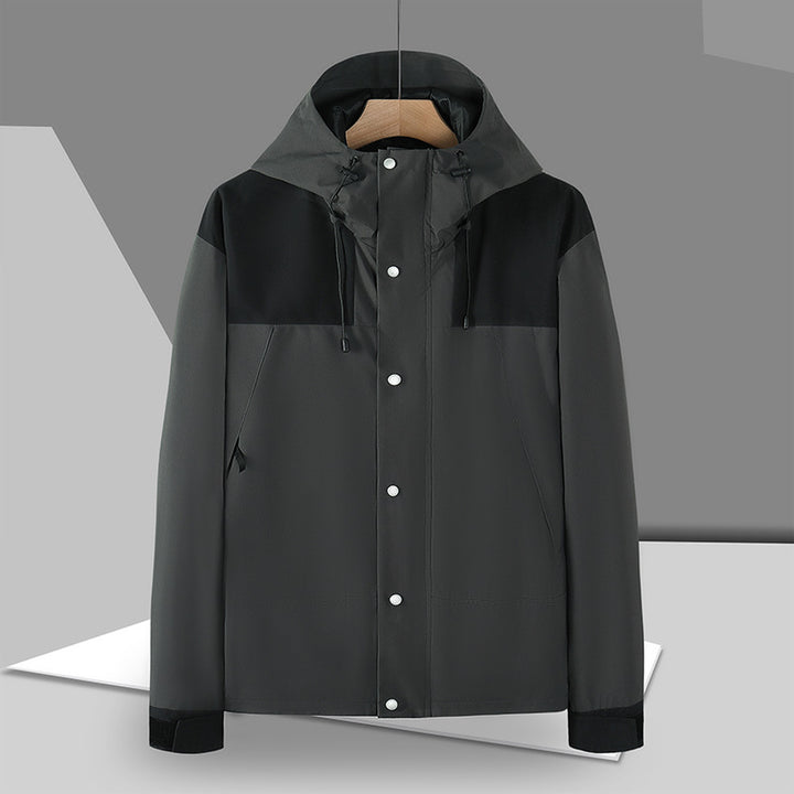 Herren Minimalistische Softshell-Kapuzenjacke mit verdeckter Druckknopfleiste Drune