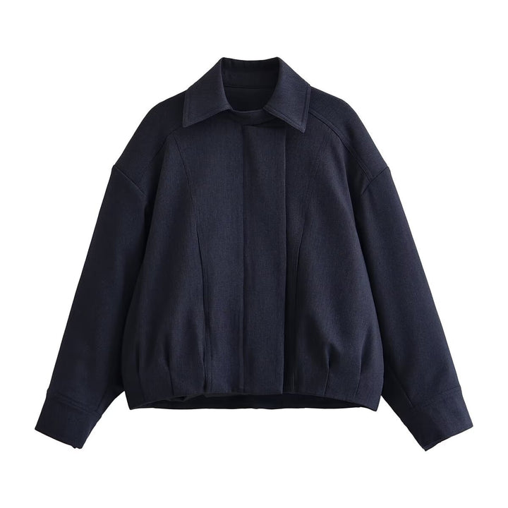 Damen Boxy-Cropped Hemdjacke mit verdeckter Leiste und elastischem Saum Drune
