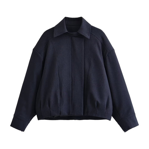 Damen Boxy-Cropped Hemdjacke mit verdeckter Leiste und elastischem Saum Drune