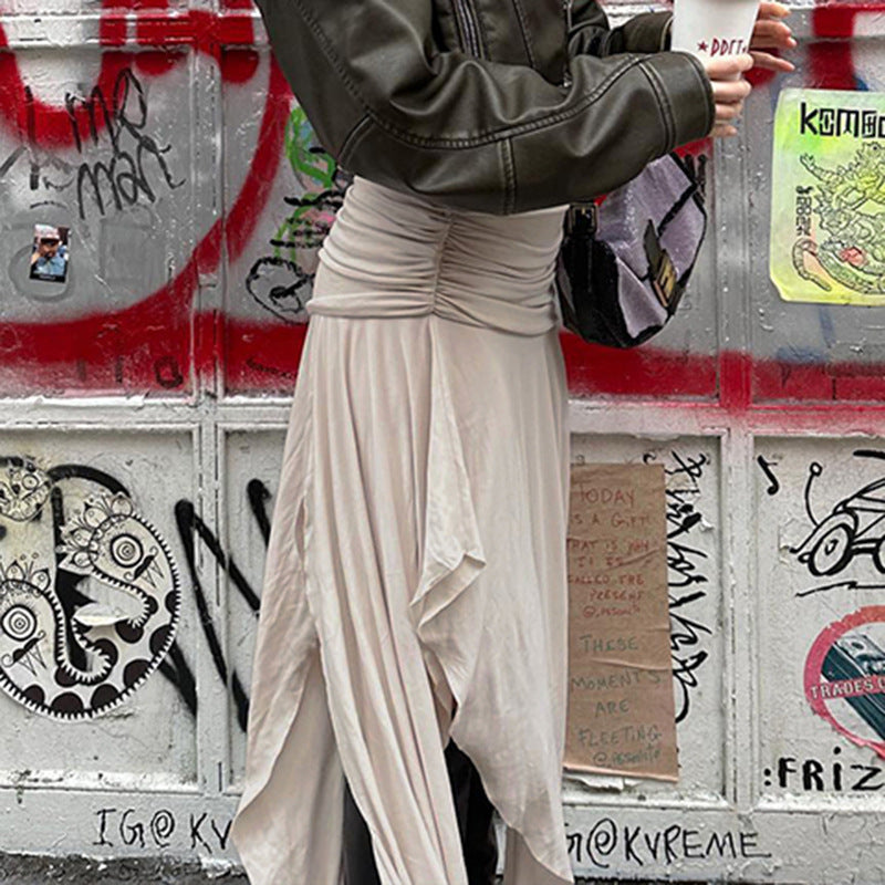 Damen asymmetrischer Wickelrock mit elegantem Faltenwurf Drune
